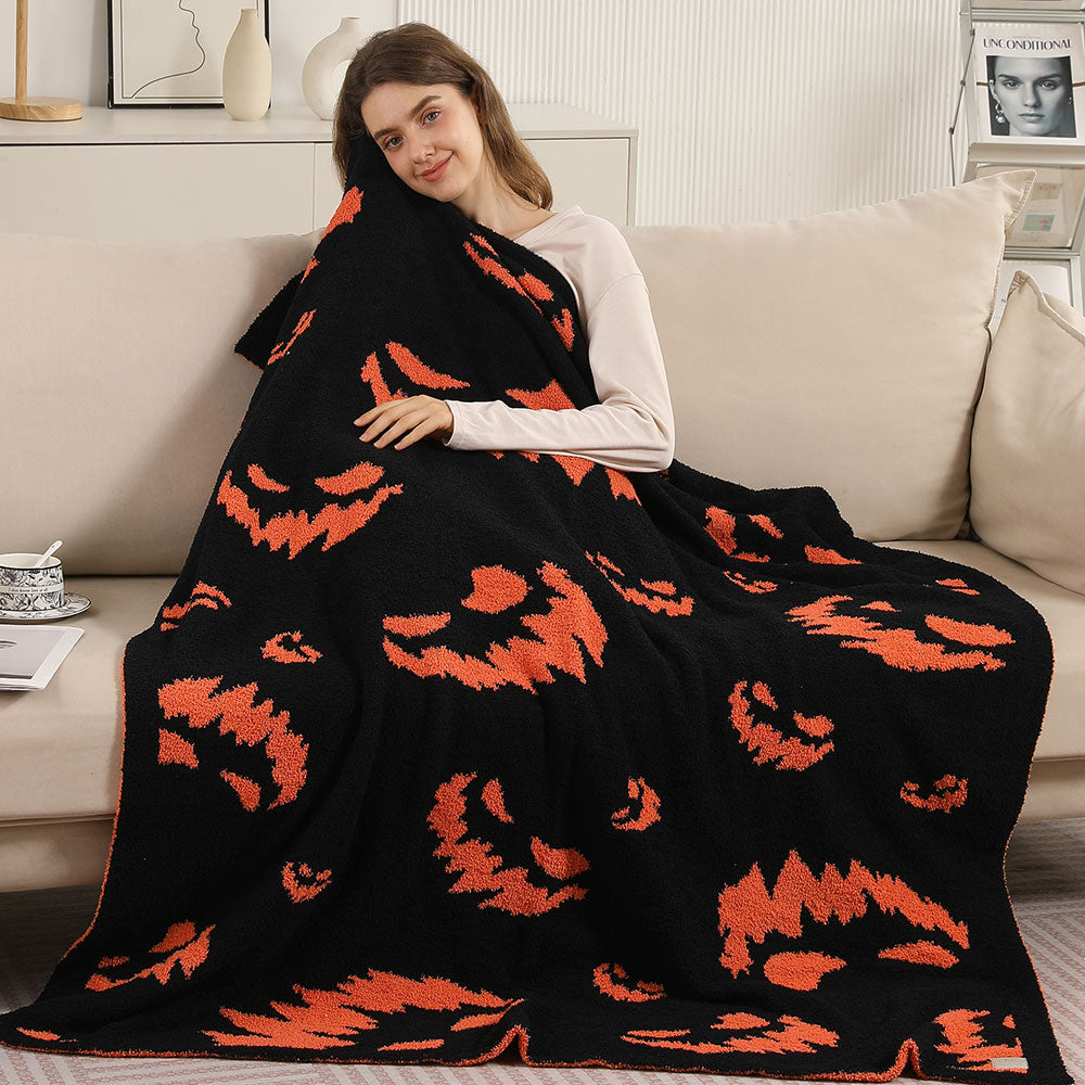 Orange Halloween Bat Patterned Reversible Throw Blanket