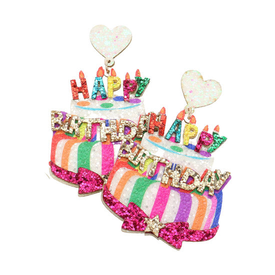Light up any birthday celebration with these Happy Birthday Message Glittered Heart Cake Earrings! These dangle earrings are adorned with the happy birthday message, making these the perfect accessory to any birthday outfit. Add a little sparkle to your look and make them say "Happy Birthday!" with these earrings