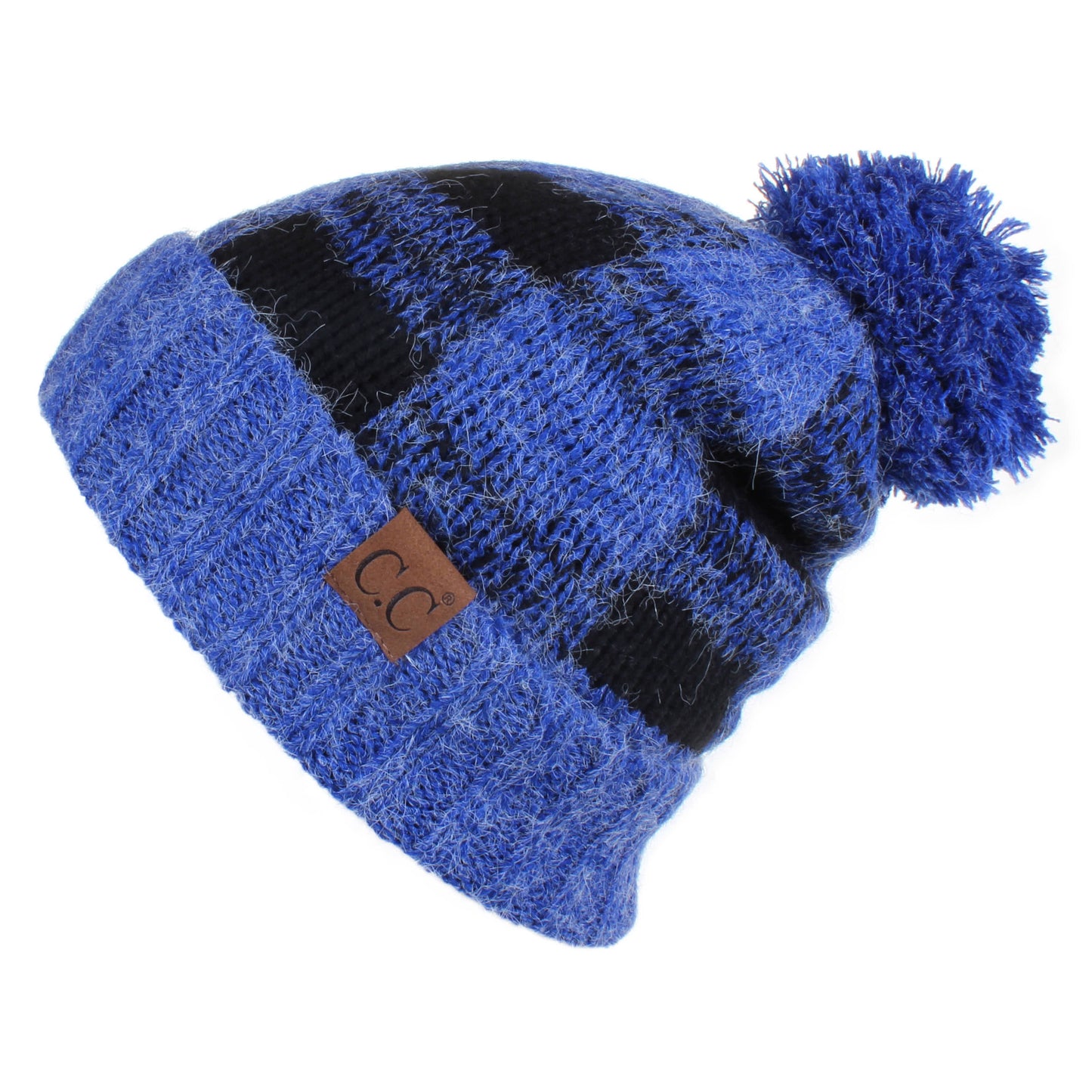C.C Buffalo Check Pattern Beanie Hat With Fuzzy Lining