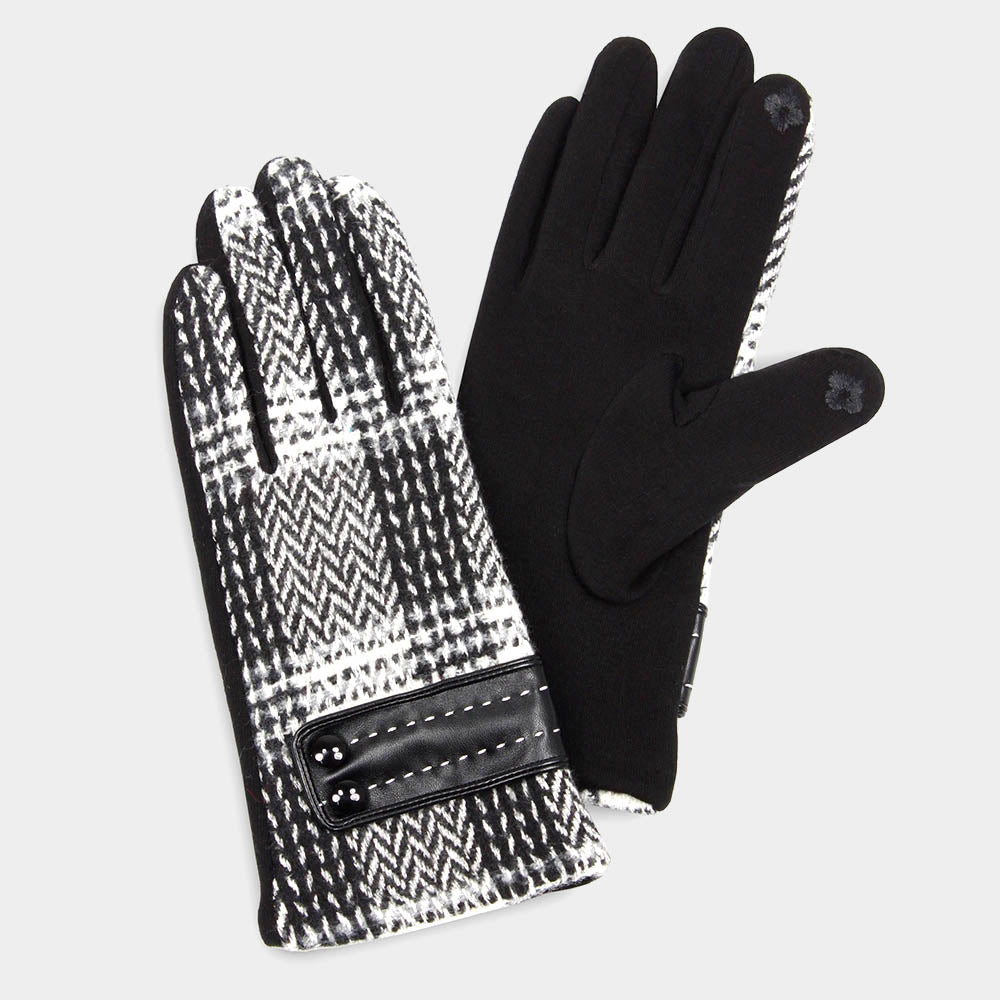 Black HERRINGBON WOVEN BUTTON GLOVES