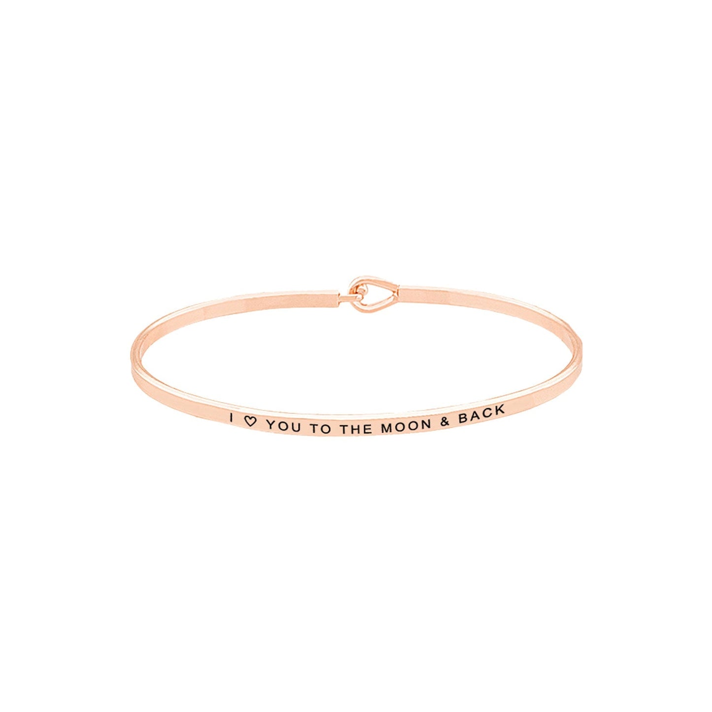 Rose Gold I Love You to the Moon & Back Brass Thin Metal Hook Bracelet. Look like the ultimate fashionista with these Bracelet! Add something special to your outfit this Valentine! special It will be your new favorite accessory. Perfect Birthday Gift, Anniversary Gift, Mother's Day Gift, Graduation Gift, Valentine's Day Gift.