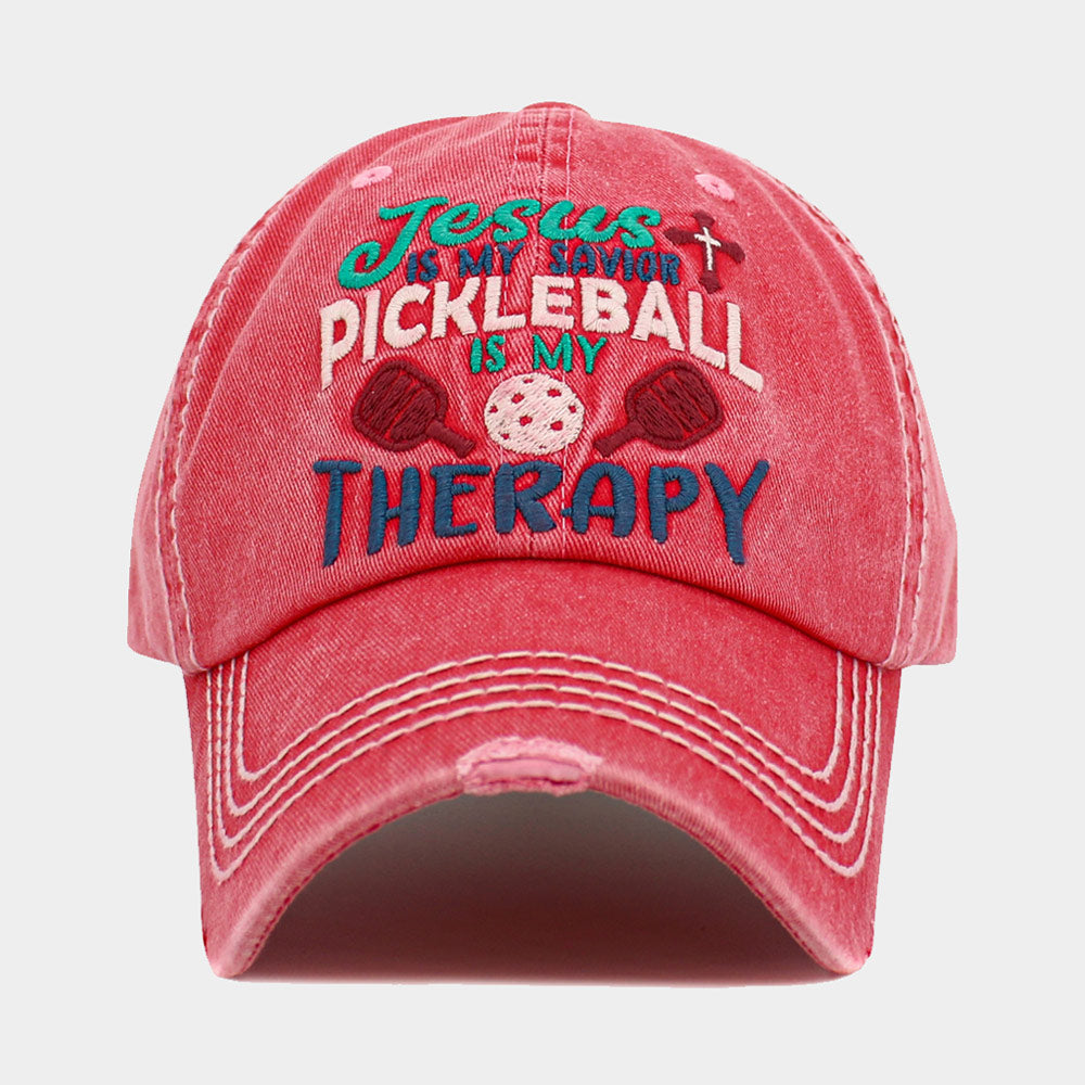 Pink JESUS is My Savior PICKLEBALL is My Therapy Message Vintage Baseball Cap