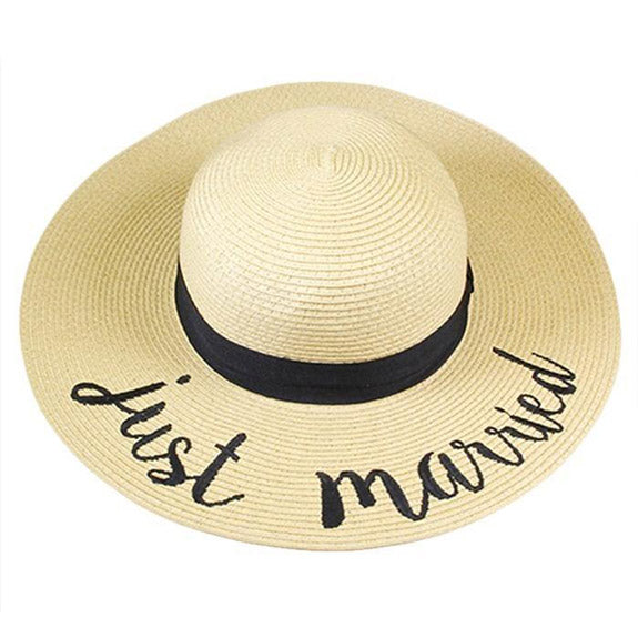 Beige Just Married Embroidery Straw Floppy Sun Hat, if basking under the sun at the beach, pool or honeymoon, this hat will protect you from the sun, keep you protected, cool & comfortable even when the sun is high in the sky. Newly Wed Gift, Bride Wedding Gift, Summer Hat, Bride Beach Hat, Bride Straw Hat, Bachelorette Party, BFF Gift
