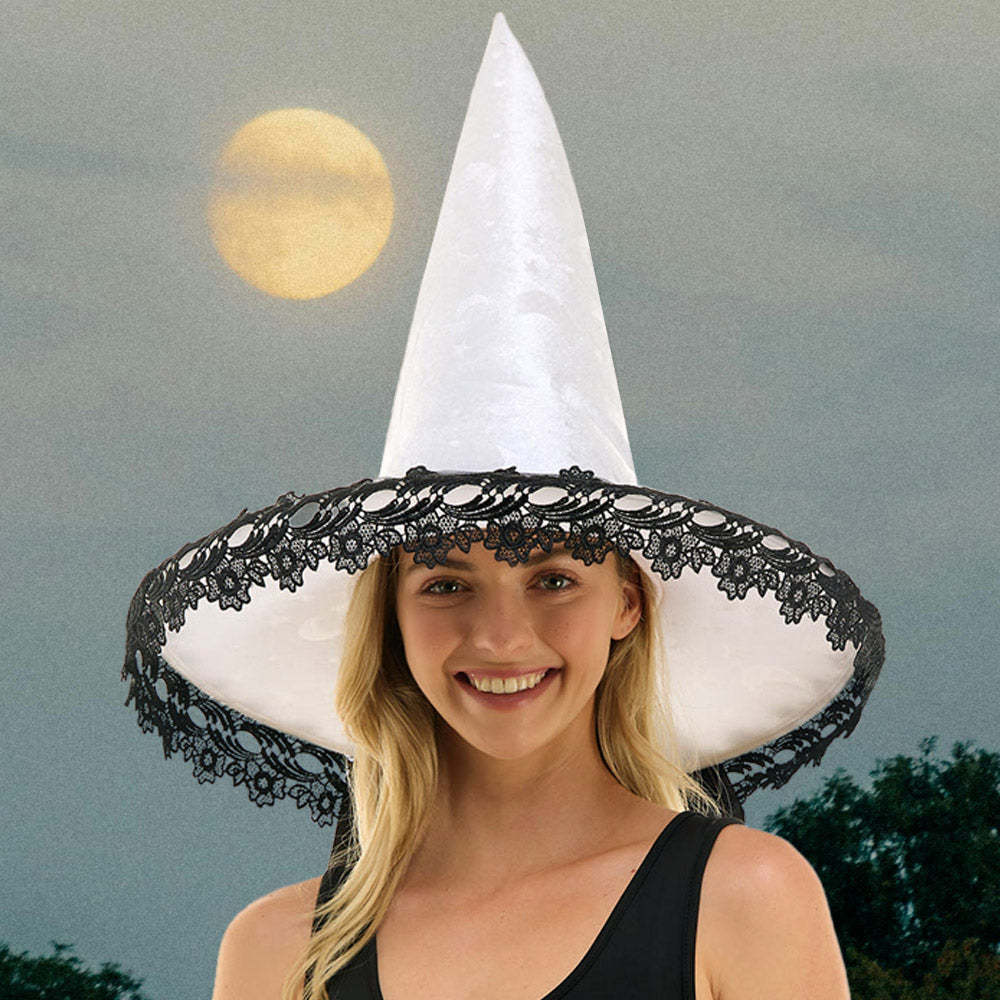 White Lace Trim Halloween Witch Hat