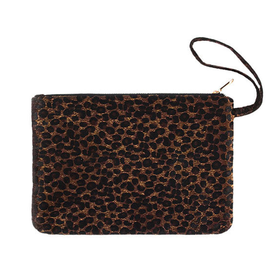 Dark Brown Leopard Print Large Pouch Clutch Bag, This high quality evening clutch is both unique and stylish. perfect for money, credit cards, keys or coins, comes with a wristlet for easy carrying, light and simple. Look like the ultimate fashionista carrying this trendy Shimmery Evening Clutch Bag!