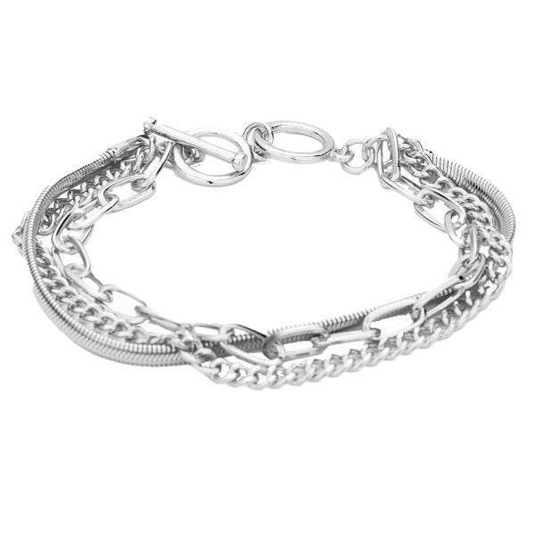 Silver Metal Chain Layer Toggle Bracelet Chain Detail Bracelet Chain Bracelet, covers a range of trends, including boho, classic, festival & modern, an eye-catching alternative for all year around. Pair with tee & jeans to dress up your laid-back look, or add to a dress to enhance your work ensemble. Ideal Gift, Any Occasion