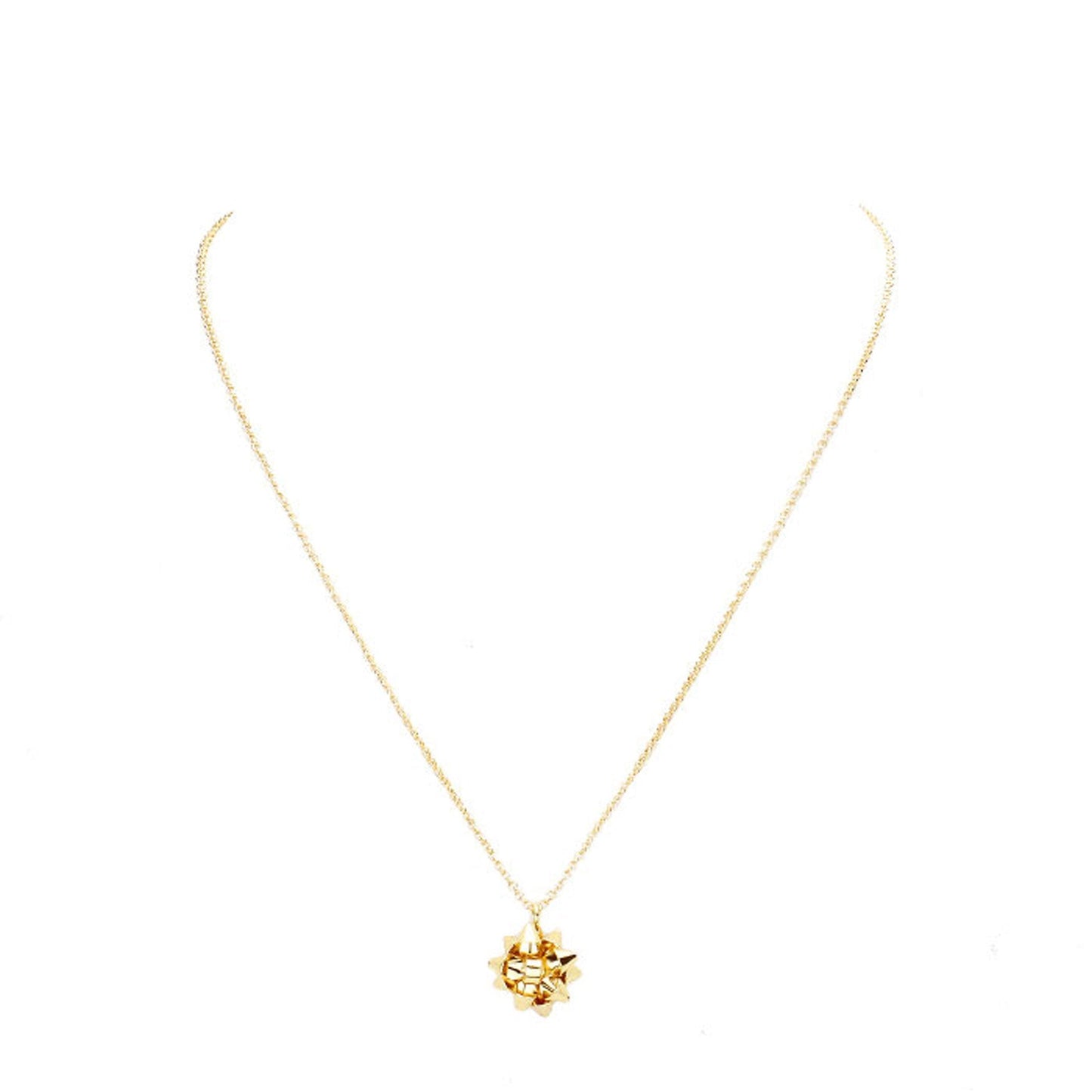 Gold Metal Christmas Gift Bow Pendant Necklace. Beautifully crafted design adds a gorgeous glow to any outfit. Jewelry that fits your lifestyle! Perfect Birthday Gift, Anniversary Gift, Mother's Day Gift, Anniversary Gift, Graduation Gift, Prom Jewelry, Just Because Gift, Thank you Gift.