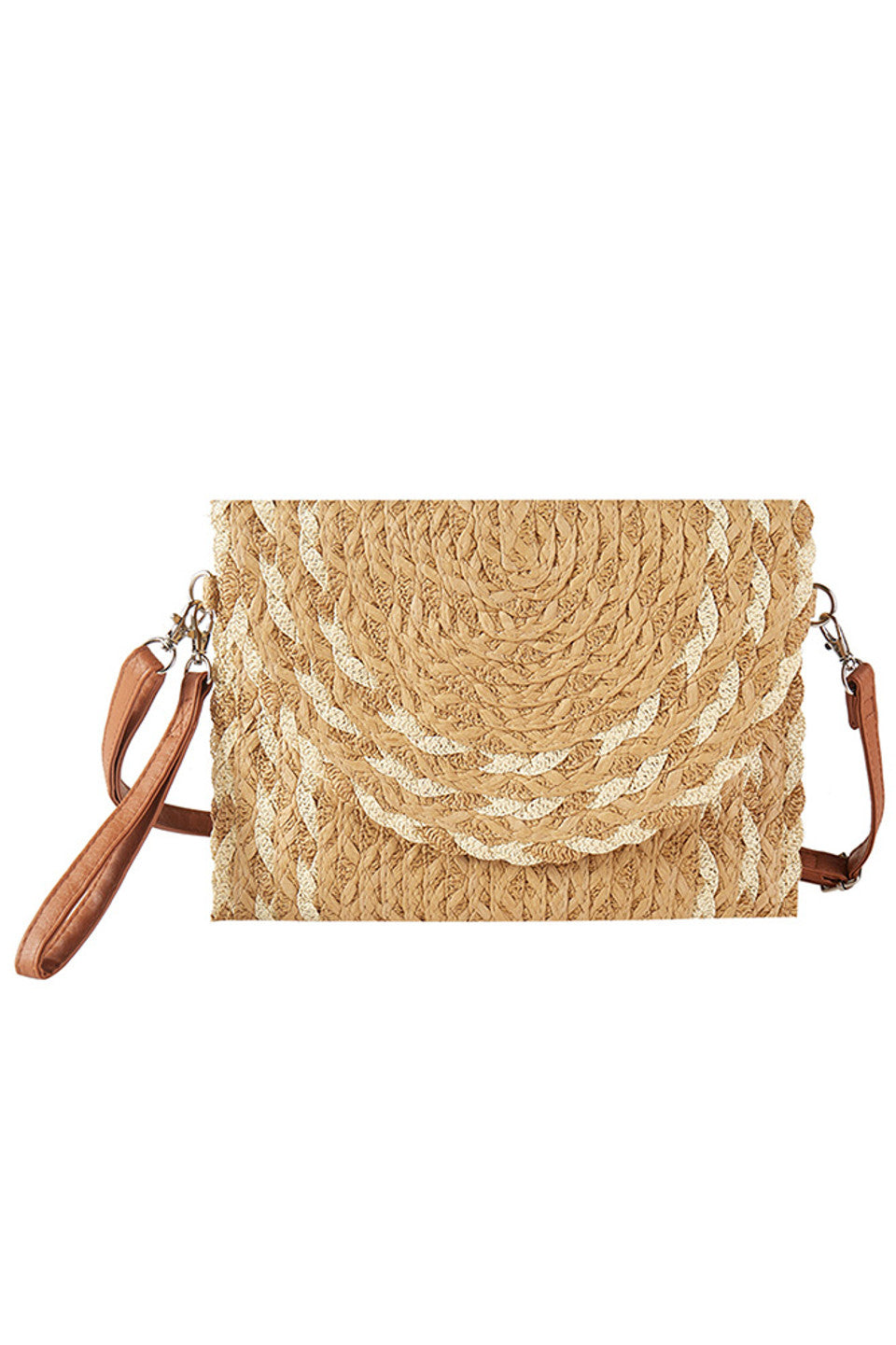 Mix Color Detail Straw Summer Clutch Crossbody Bag - Taupe - Crossbody Bag