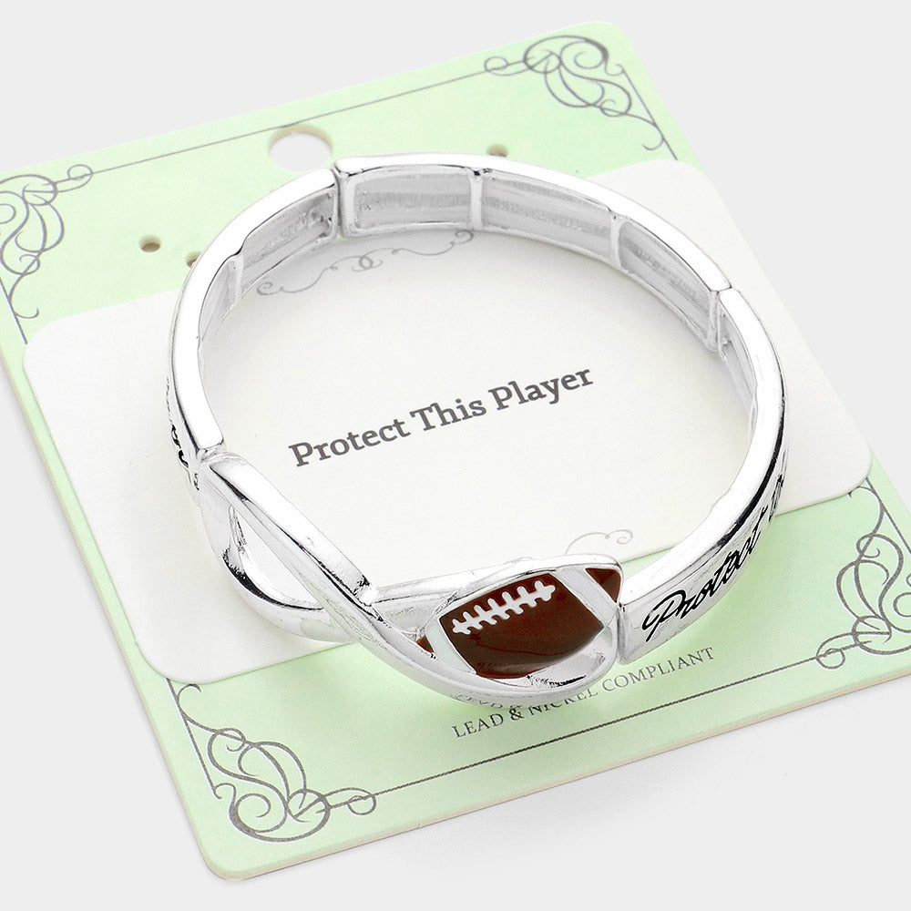 Antique Silver, Multi Protect This Player Message Football Sport Theme Stretch Bracelet