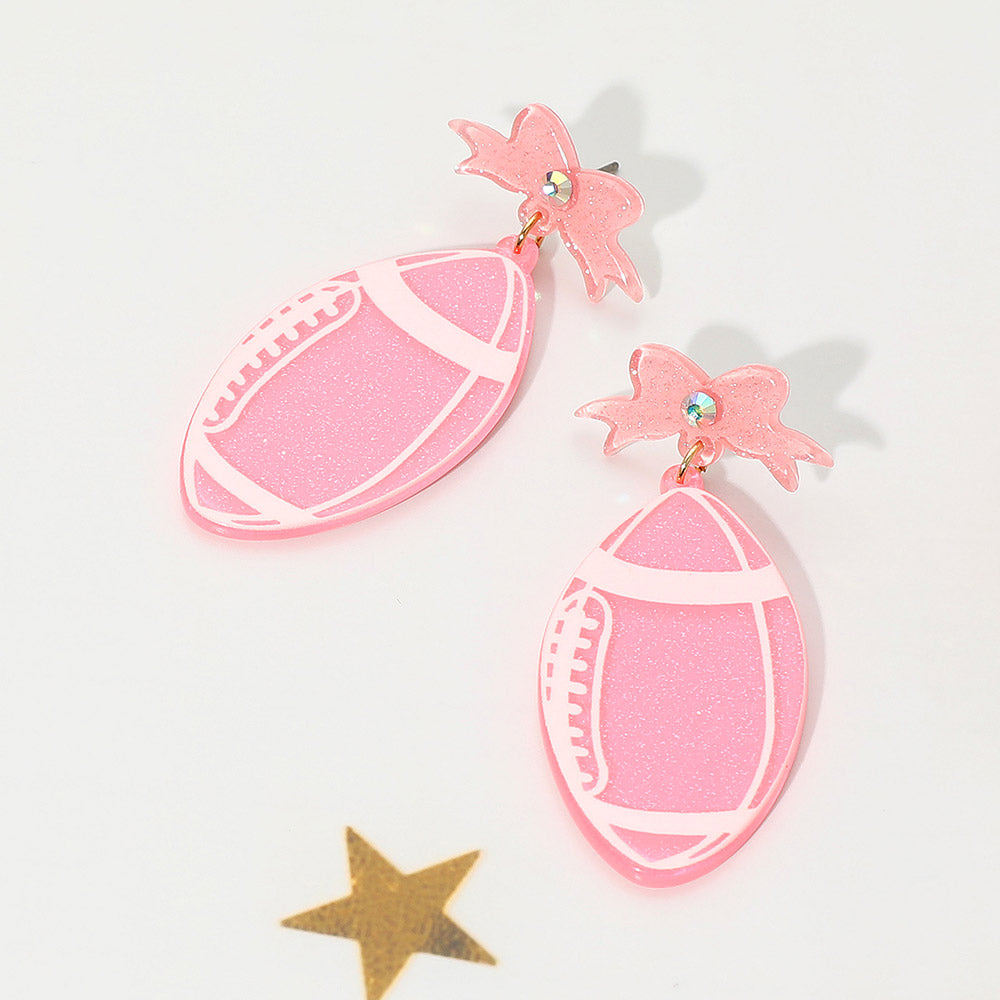 Pink Resin Football Dangle Earrings