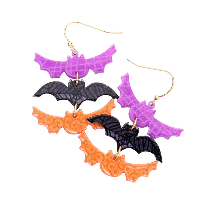Resin Triple Orange, Black, Purple Bat Link Dangle Earrings, share the spirit of Halloween with handmade seed Beaded Earrings. These earrings are just the thing you need to complete your Halloween costume! Let the spooky season begin! Perfect for Halloween parties, cosplay, costume party, parade. Happy Halloween!