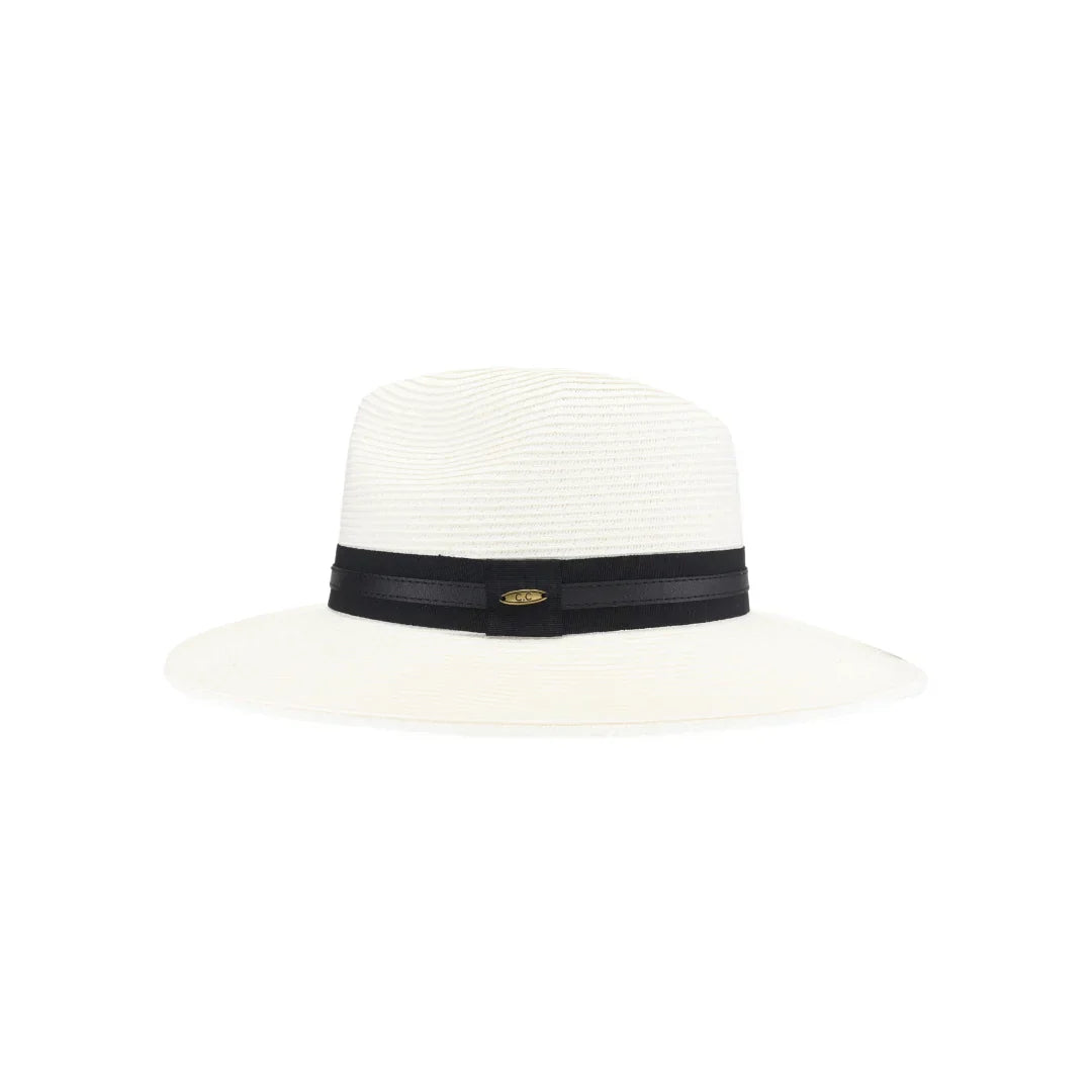 White Ribbon and Leather Band C.C Panama Hat combines classic style with expert craftsmanship. Featuring a traditional Panama weave, this hat is accented with a refined ribbon and genuine leather band, offering both durability and sophisticated appeal. Ideal for sun protection and elevating your outfit, it provides a timeless accessory that balances function and fashion effortlessly.