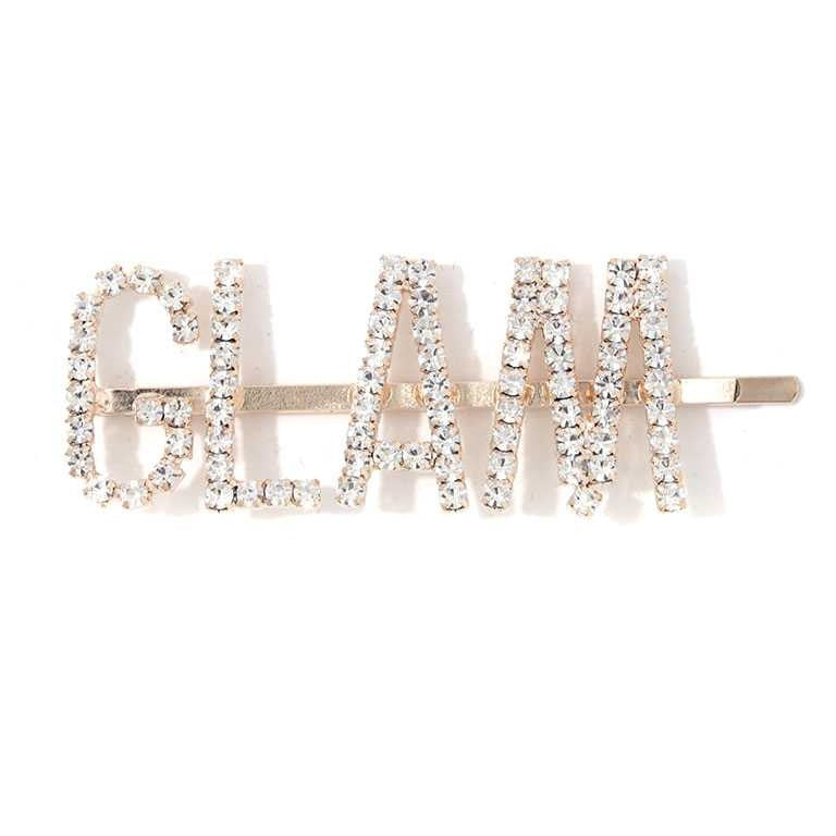 Crystal Pave "GLAM" Hair Pin, Perfect for adding just the right amount of sparkle, elegant glamour to your hair style. Color : Clear/Gold •Message • Size : 2.80" X 1"