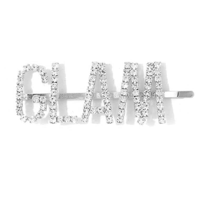 Saige Crystal Pave ’GLAM’ Rhinestone Hair Pin Bobby Pin - Silver - Hair Pins