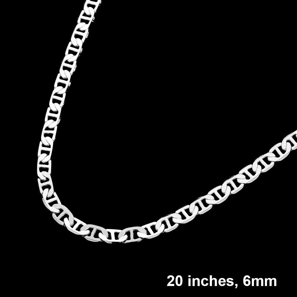 Rhodium Silver Plated 20 Inch 6mm Mariner Metal Chain Necklace