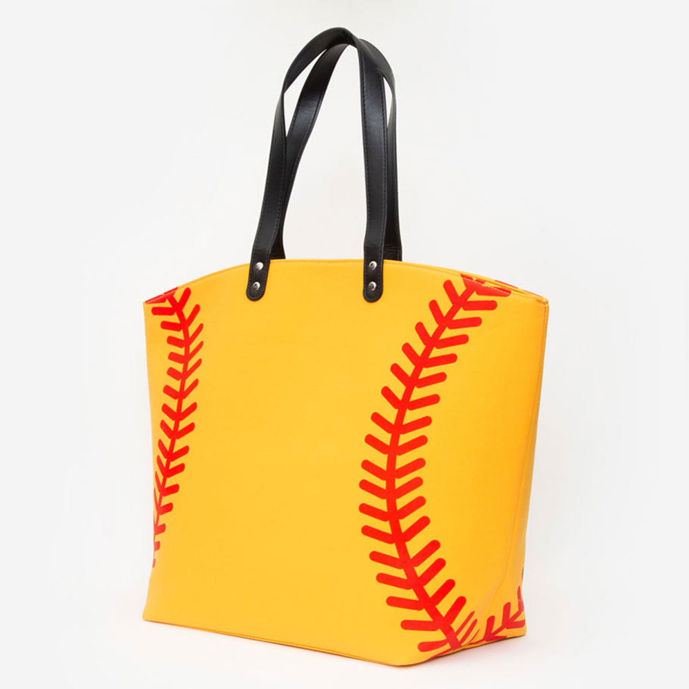 Yellow Softball Stitch Large Tote Bag / Shoulder Bag