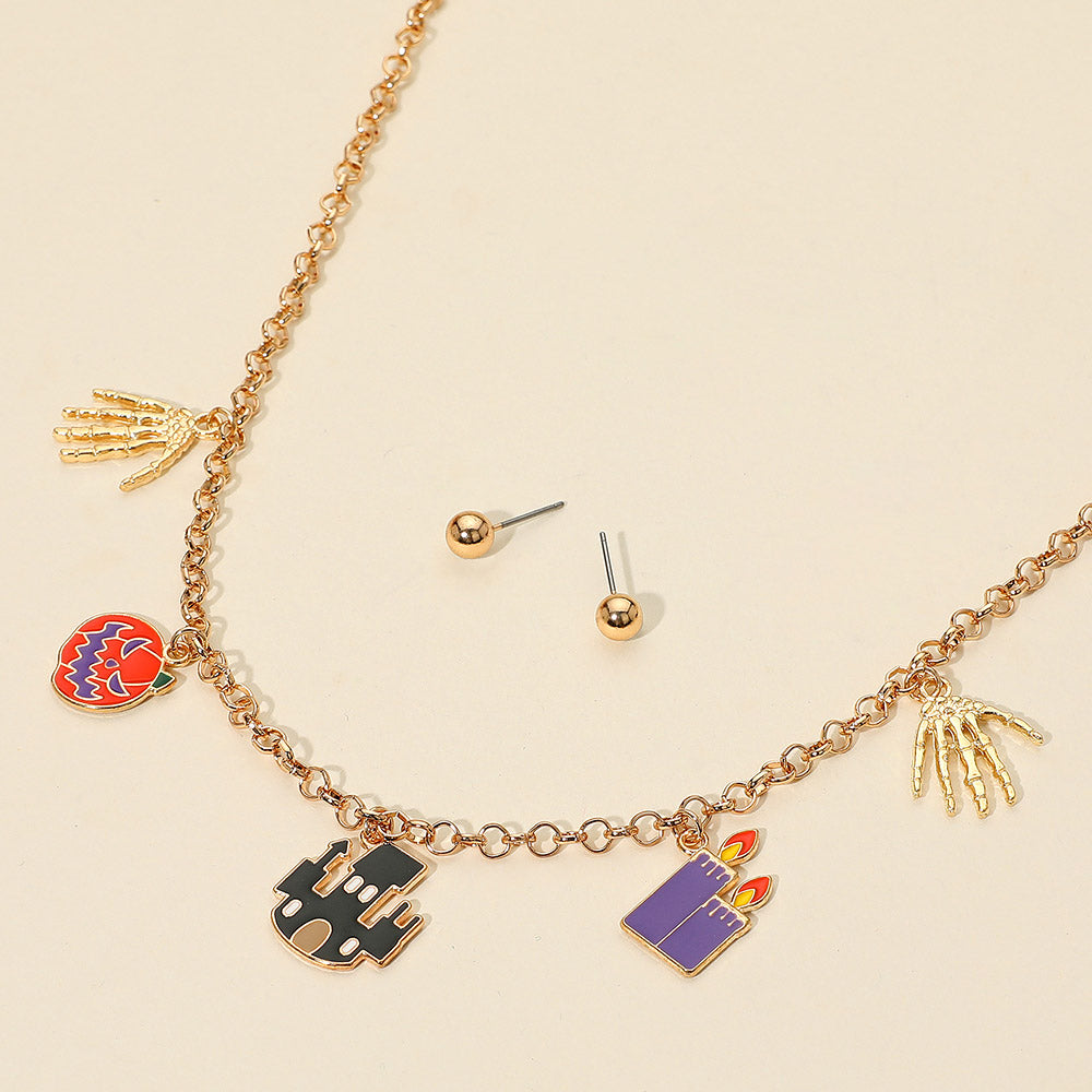 Gold Spooky Halloween Charm Station Necklace