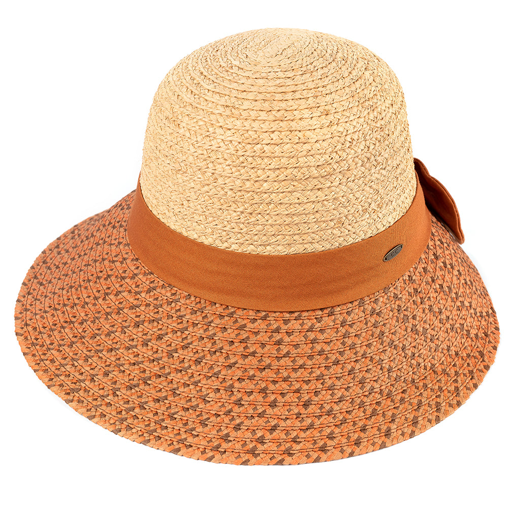 C.C Multi Heather Paper Opened Back Sun Hat Crown: Raffia Brim: Paper