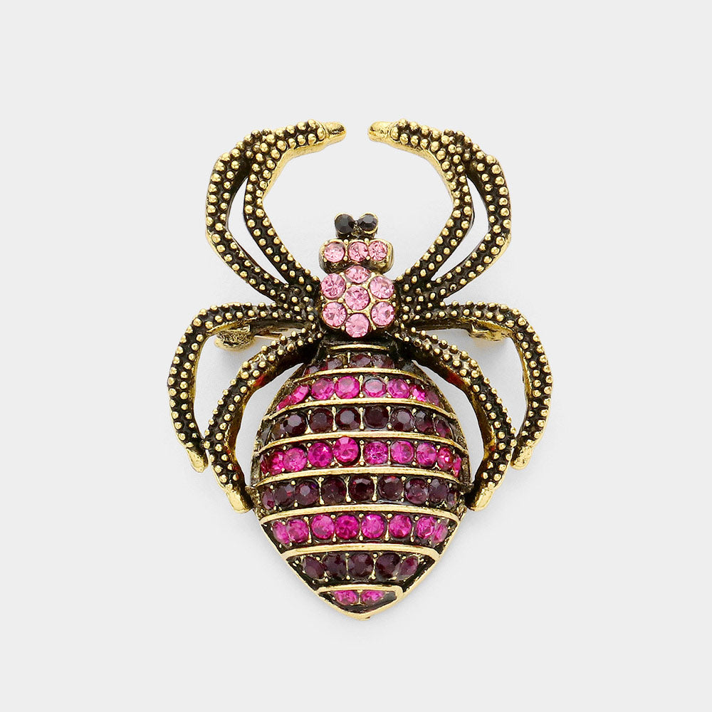 Fuchsia Stone Embellished Spider Pin Brooch