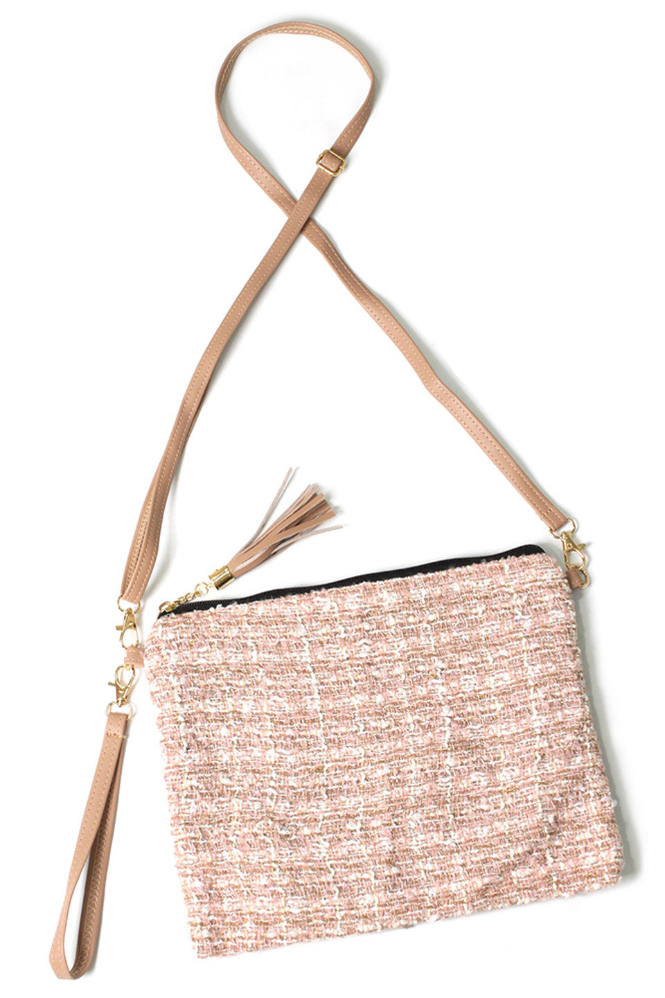 Tweed Lurex Crossbody Bag expertly blends timeless tweed fabric with a subtle lurex thread, creating a sophisticated accessory that enhances any ensemble. Designed for versatility, its compact size and adjustable strap provide comfortable, hands-free wear. Durable and stylish, this bag is ideal for those seeking a refined yet practical addition to their wardrobe.
