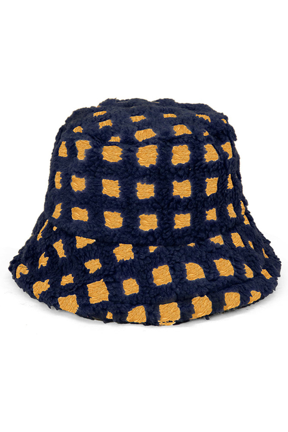 Navy Two Tone Faux Fur Checkered Bucket Hat combines sophisticated design with practical warmth. Featuring a distinctive checkered pattern in dual-tone faux fur, it offers superior insulation while maintaining a fashion-forward aesthetic. The structured bucket silhouette provides optimal coverage and retains its shape throughout wear, making it an essential accessory for discerning winter wardrobes.