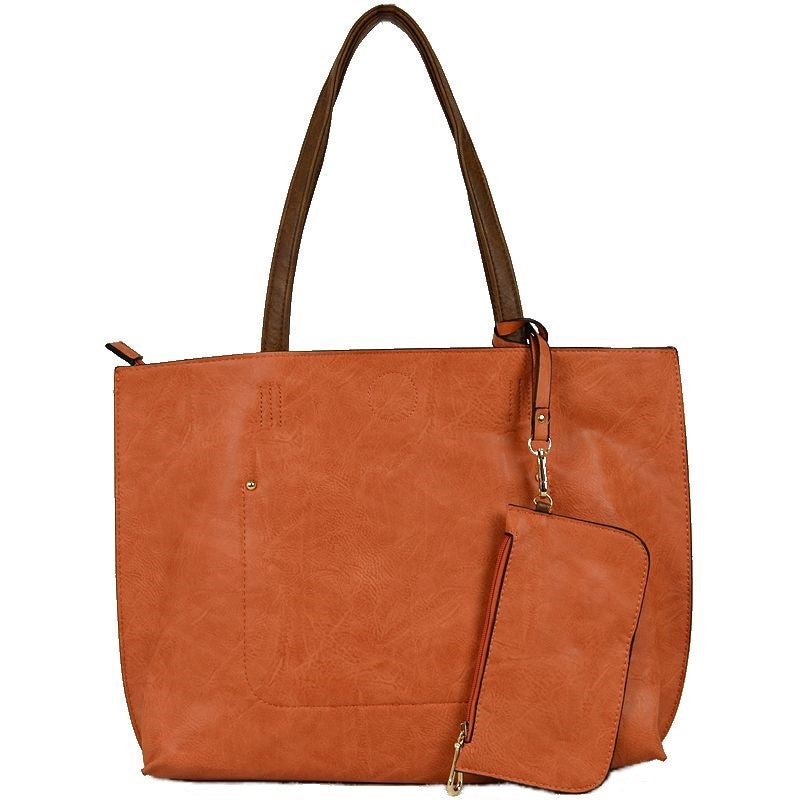 Orange Trendy Soft Faux Leather Bag Faux Leather Tote Bag or Shoulder Bag Vegan Tote Zip Top Tote with coin purse Designer Inspired Tote
