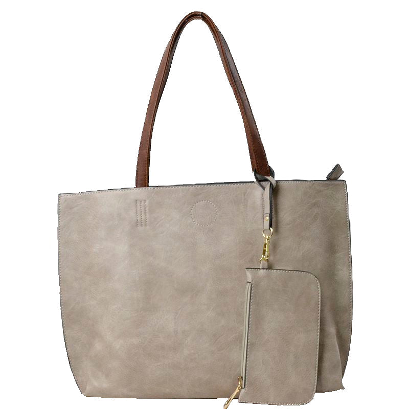 Gray Trendy Soft Faux Leather Bag Faux Leather Tote Bag or Shoulder Bag Vegan Tote Zip Top Tote with coin purse Designer Inspired Tote