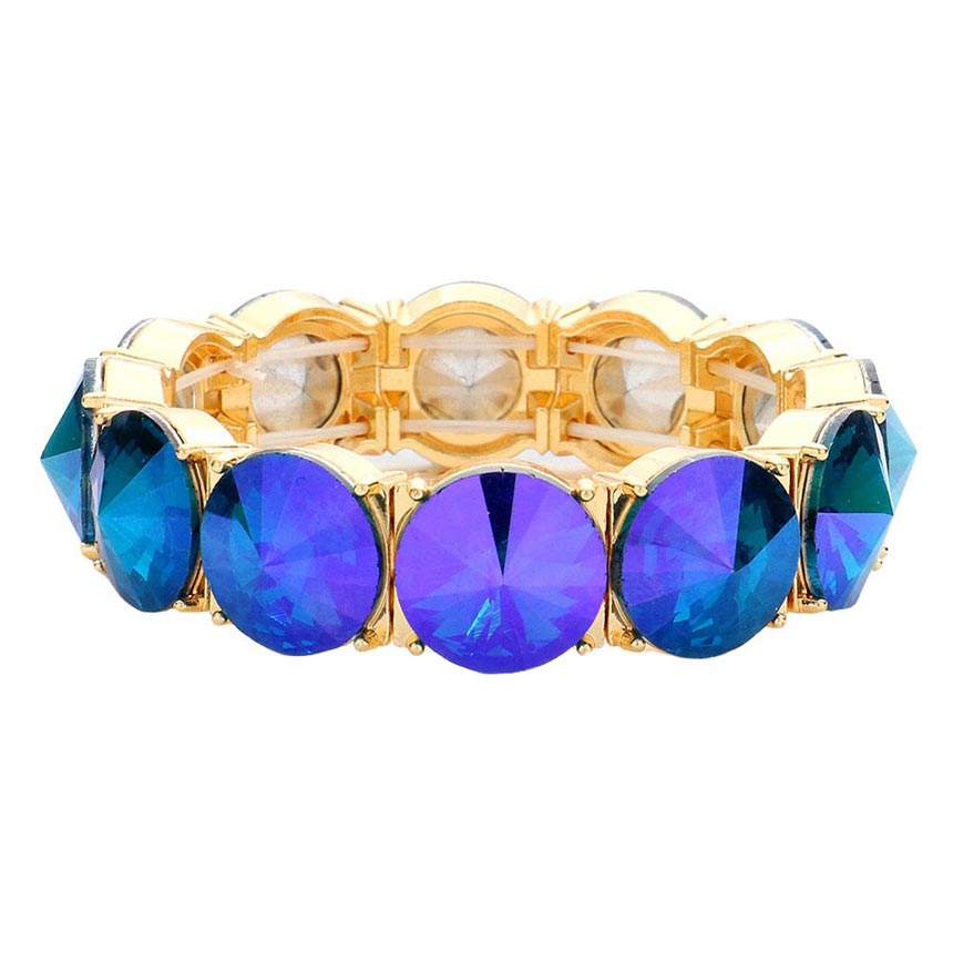 AB Blue Round Stone Stretch Evening Bracelet, These gorgeous stone pieces will show your class on any special occasion. Eye-catching sparkle, the sophisticated look you have been craving for! This Stone evening bracelet sparkles all around with its surrounding round stones, the stylish stretch bracelet that is easy to put on, and take off, and comfortable to wear. It looks so pretty, bright, and elegant on any special occasion.