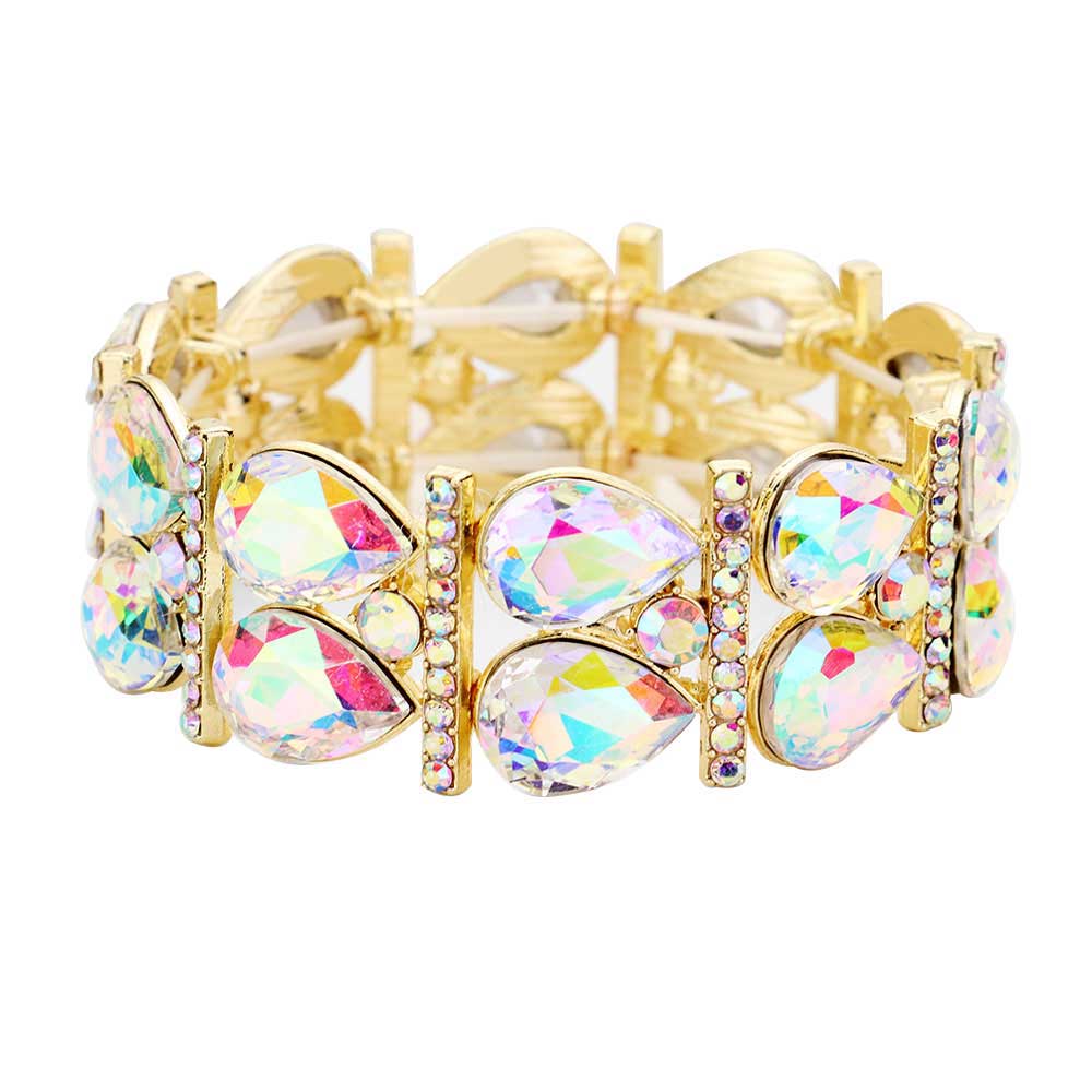 AB Gold Crystal Teardrop Rhinestone Pave Stretch Evening Bracelet, put on a pop of color to complete your ensemble. Perfect for adding just the right amount of shimmer & shine and a touch of class to special events. Perfect Birthday Gift, Anniversary Gift, Mother's Day Gift, Graduation Gift, Prom Jewelry, Thank you Gift.