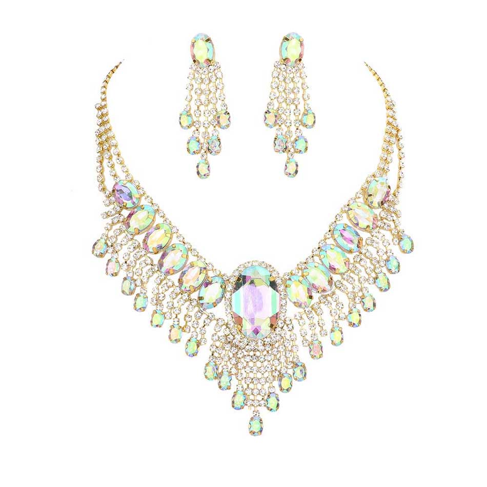 AB Gold Glass Stone Ephemeral Wings Necklace, Glass Statement stunning jewelry set will sparkle all night long making you shine out like a diamond. Make a stylish addition to your fashion necklace and jewelry collection. put on a pop of color to complete your ensemble. perfect for a night out on the town or a black tie party, Perfect Gift, Birthday, Anniversary, Prom, Mother's Day Gift, Wedding, Bridesmaid etc.