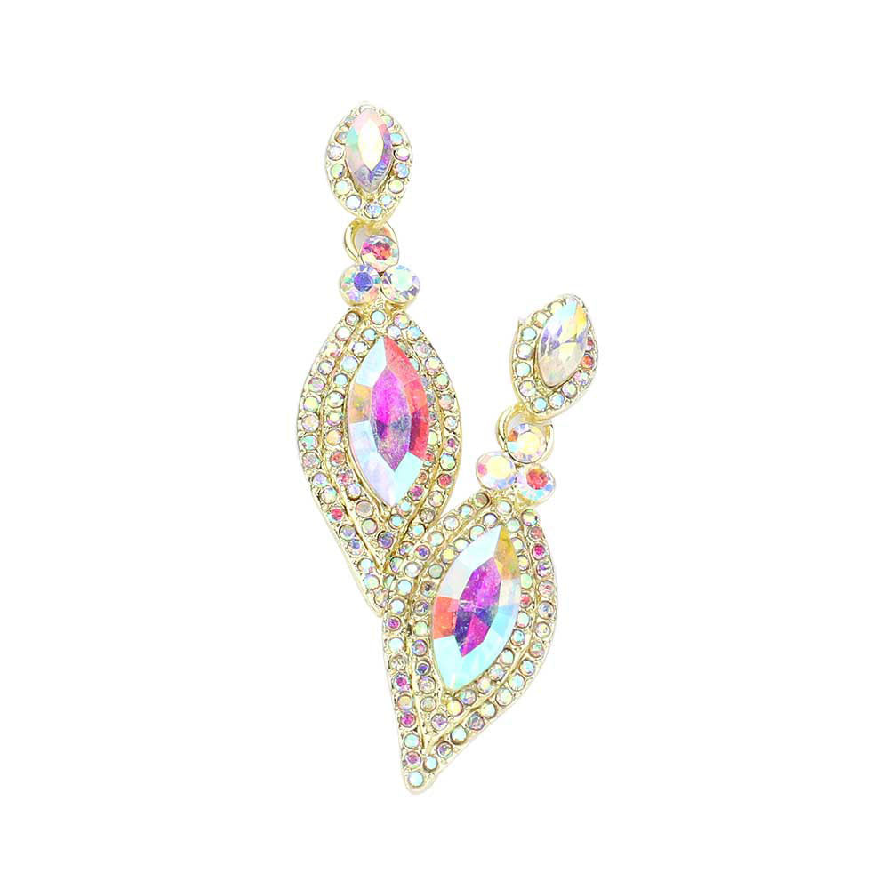 AB Gold Marquise Stone Accented Dangle Evening Earrings, Look like the ultimate fashionista with these Earrings! Add something special to your outfit! Ideal for parties, weddings, graduation, prom, holidays, pair these studs back earrings with any ensemble for a polished look. These earrings pair perfectly with any ensemble from business casual, to night out on the town or a black-tie party.
