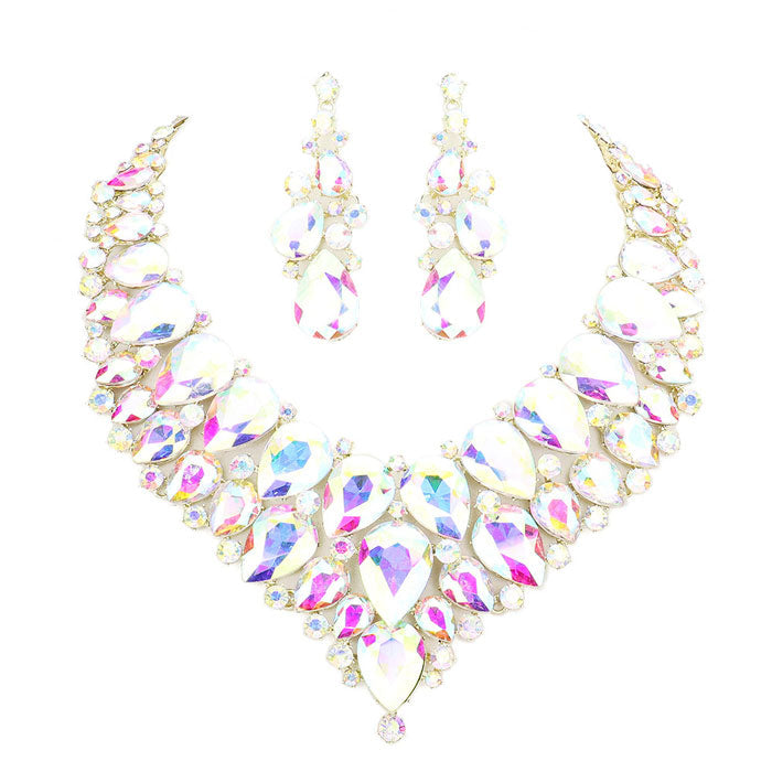 AB Gold Teardrop Cluster Rhinestone Collar Necklace. Beautifully crafted design adds a gorgeous glow to any outfit. Jewelry that fits your lifestyle! Perfect Birthday Gift, Anniversary Gift, Mother's Day Gift, Anniversary Gift, Graduation Gift, Prom Jewelry, Just Because Gift, Thank you Gift.