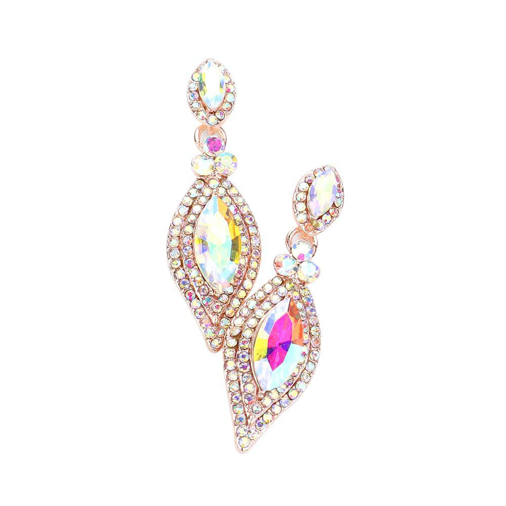 AB Rose Gold Marquise Stone Accented Dangle Evening Earrings, Look like the ultimate fashionista with these Earrings! Add something special to your outfit! Ideal for parties, weddings, graduation, prom, holidays, pair these studs back earrings with any ensemble for a polished look. These earrings pair perfectly with any ensemble from business casual, to night out on the town or a black-tie party.