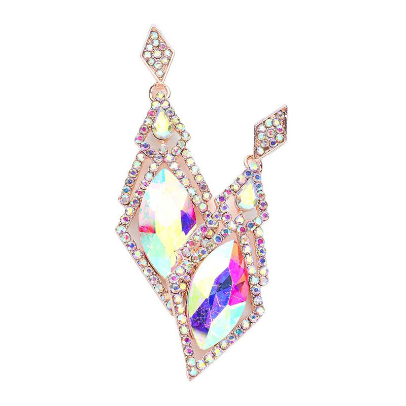 AB Rose Gold Oval Rhinestone Accented Dangle Evening Earrings, Get ready with these Evening Rhinestone earrings, put on a pop of color to complete your ensemble. Perfect for adding just the right amount of shimmer & shine and a touch of class to special events. Perfect Birthday Gift, Anniversary Gift, Mother's Day Gift, Graduation Gift.