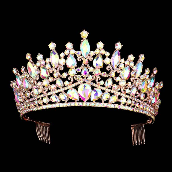 AB Rose Gold Teardrop Marquise Stone Cluster Princess Tiara, The stunning hair accessory is really beautiful, Pretty, and lightweight. Makes You More Eye-catching at special events and wherever you go. Perfect for adding just the right amount of shine, will add a touch of beauty, and style to your wedding, prom, or special events