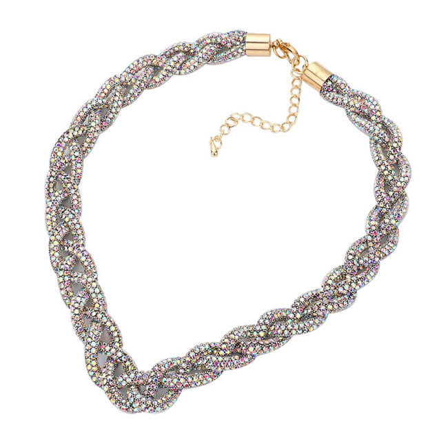 AB Silver Bling Braided Necklace. Beautifully crafted design adds a gorgeous glow to any outfit. Jewellery that fits your lifestyle! stunning bling braided necklace will sparkle all night long making you shine out like a diamond. perfect for a night out on the town or a black tie party. Perfect Gift for Birthday, Anniversary, Prom, Mother's Day Gift, Thank you Gift.
