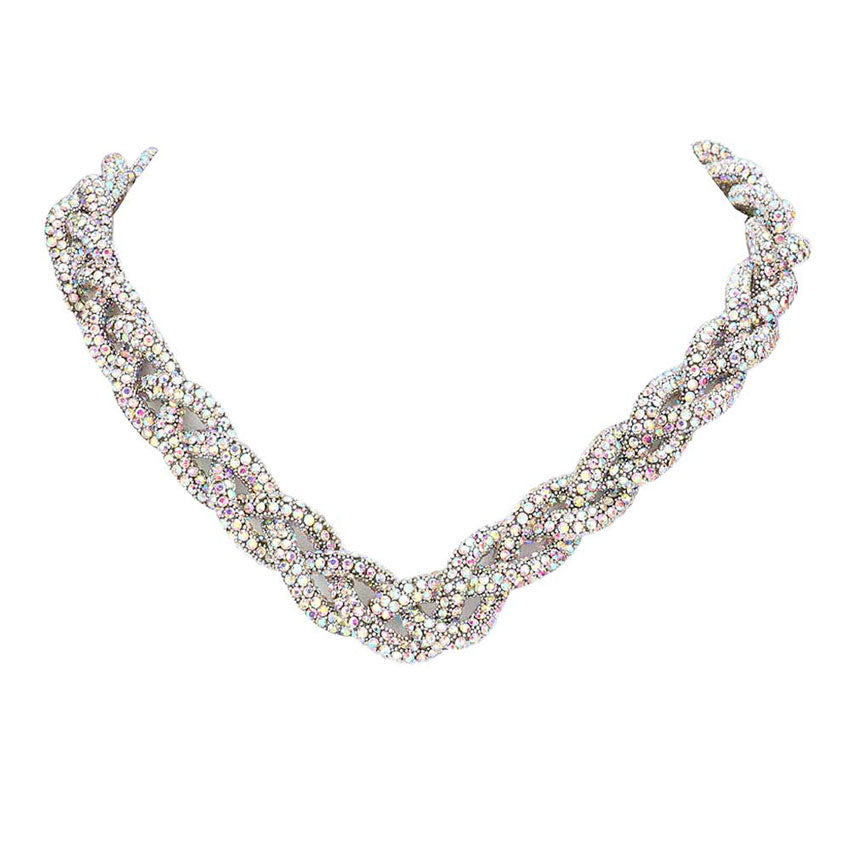 AB Silver Bling Braided Necklace. Beautifully crafted design adds a gorgeous glow to any outfit. Jewellery that fits your lifestyle! stunning bling braided necklace will sparkle all night long making you shine out like a diamond. perfect for a night out on the town or a black tie party. Perfect Gift for Birthday, Anniversary, Prom, Mother's Day Gift, Thank you Gift.