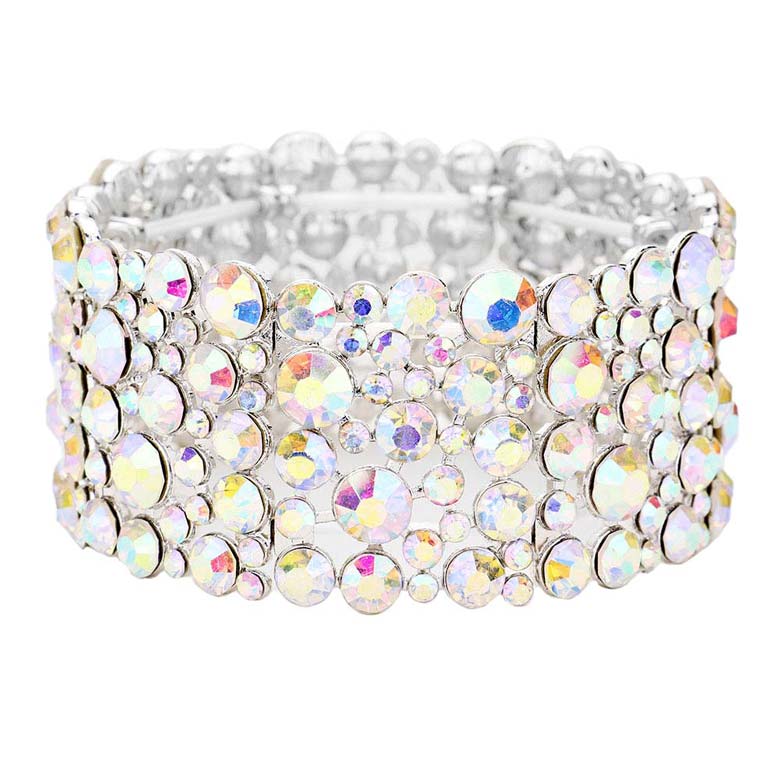 AB Silver Bubble Round Stone Cluster Evening Stretch Bracelet, Get ready with these stretch Bracelets to receive the best compliments on any special occasion. Put on a pop of color to complete your ensemble and make you stand out on special occasions. Perfect for adding just the right amount of shimmer & shine and a touch of class to special events. This evening bracelet is just what you need to update your wardrobe. Perfect gift for Birthdays, Anniversaries, Mother's Day, Thank you, etc.