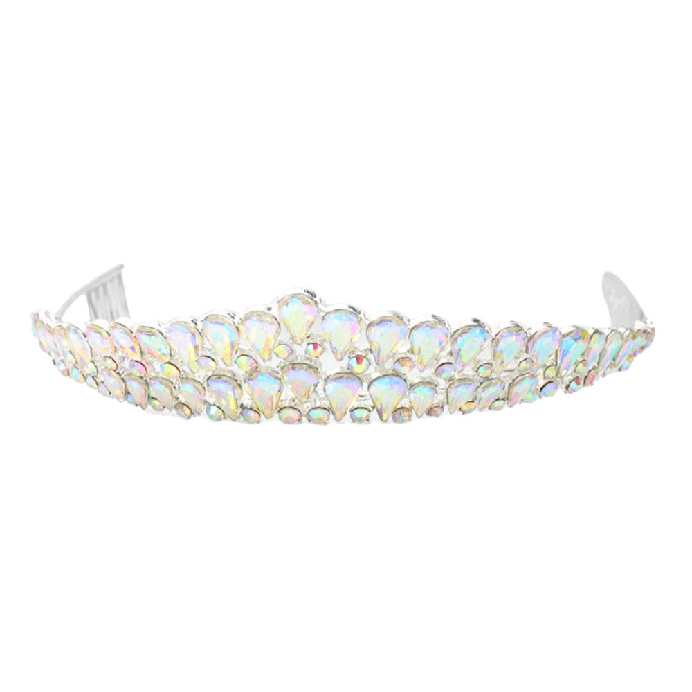 AB Silva Crystal Teardrop Cluster Pageant Queen Tiara, Perfect for adding just the right amount of shimmer & shine, will add a touch of class, beauty and style to your hair sparkling all day & all night long.
