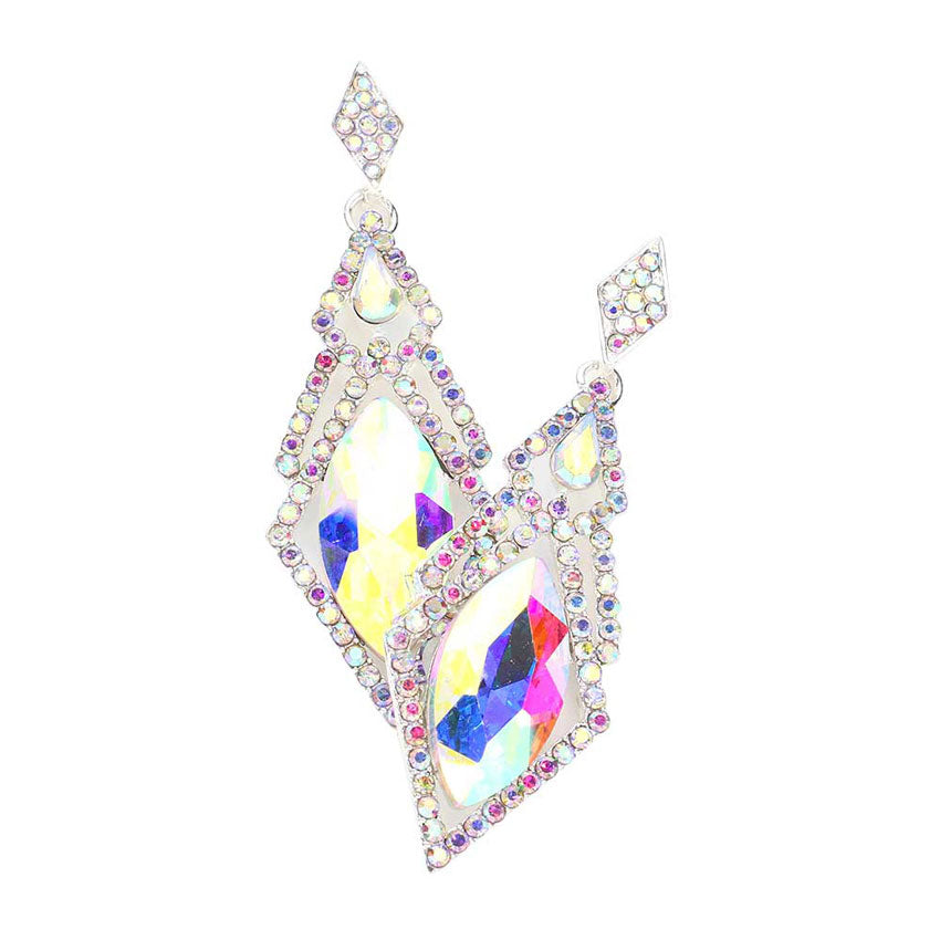 AB Silver Oval Rhinestone Accented Dangle Evening Earrings, Get ready with these Evening Rhinestone earrings, put on a pop of color to complete your ensemble. Perfect for adding just the right amount of shimmer & shine and a touch of class to special events. Perfect Birthday Gift, Anniversary Gift, Mother's Day Gift, Graduation Gift.
