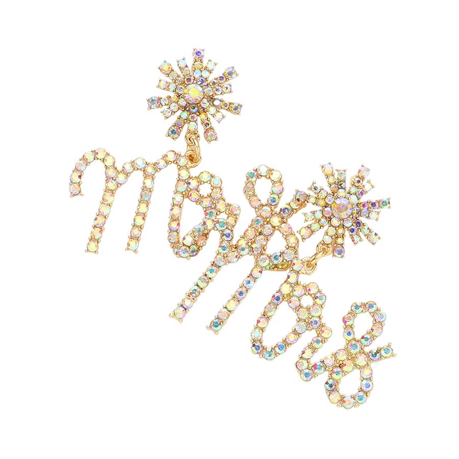 Ab Gold Mrs Rhinestone Embellished Message Dangle Earrings, These gorgeous Rhinestone pieces will show your class on any special occasion. Beautiful message dangle earrings embellished rhinestone that will be perfect for your big day or any wedding occasion.