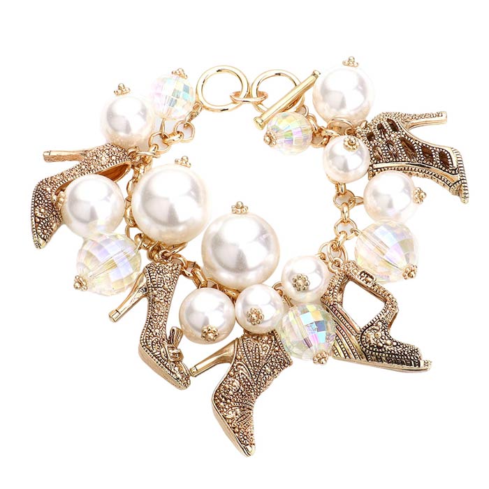 Antique Gold Metal Stiletto Heel Charm Station Pearl Cluster Toggle Bracelet, get ready to make a glowing beauty and receive compliments with this Charm Station Bracelet. Put on a pop of color to complete your ensemble. The unique design of metal stiletto heel adds a gorgeous glow to any outfit. Perfect for adding just the right amount of shimmer & shine and a touch of class to special events. Perfect gift for a Birthday, Anniversary, Mother's Day, Thanksgiving Day and also daily wear.