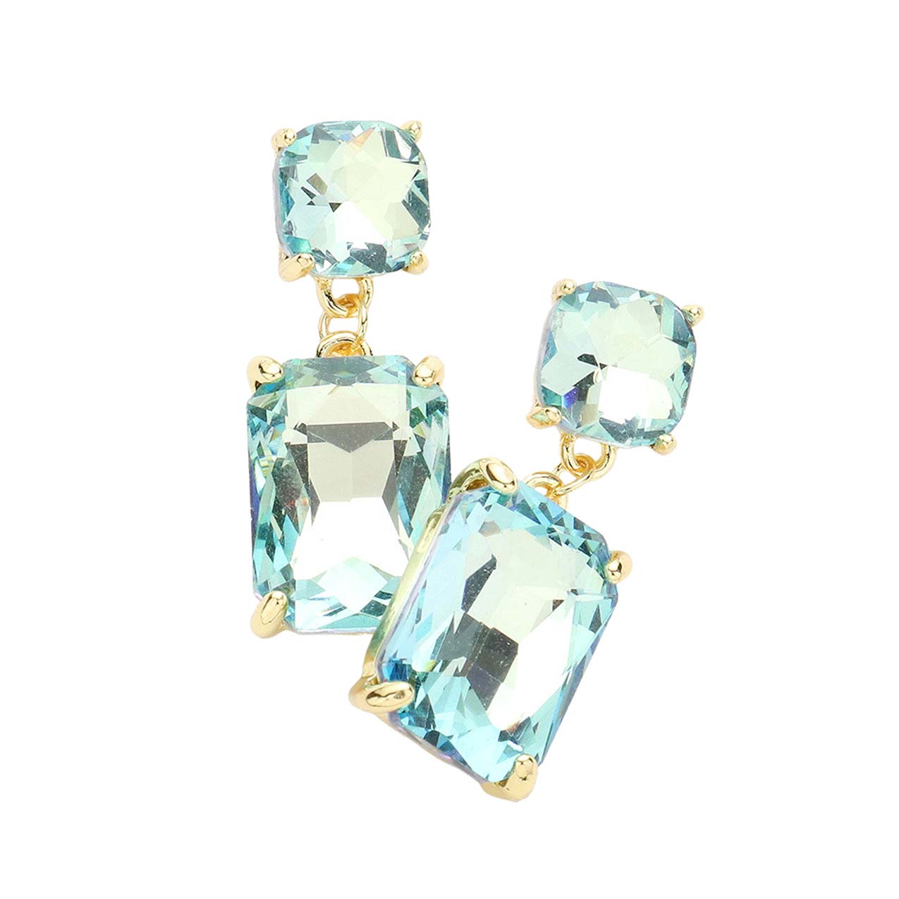 Aqua Square Rectangle Link Dangle Evening Earrings, Beautiful Square Rectangle shaped dangle earrings. These elegant, comfortable earrings can be worn all day to dress up any outfit. The elegance of these earrings puts on a pop of color to complete your ensemble. The perfect accessory for adding just the right amount of shimmer and a touch of class to special events.