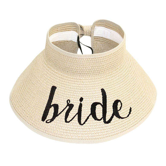 Beige Bride Message Roll Up Foldable Visor Sun Hat, This visor hat with Bride Message is Open top design offers great ventilation and heat dissipation. Features a roll-up function; incredibly convenient as it is foldable for easy storage or for taking on the go while traveling. This Summer sun hat is perfect for walking along the beach,hanging by the pool, or any other outdoor activities.