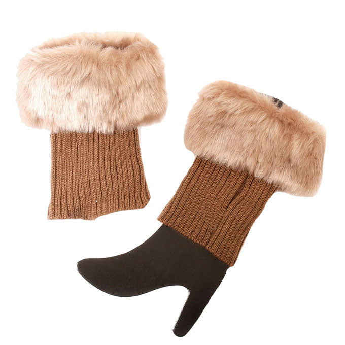 Beige Faux Fur Cuff Knit Leg Warmers, soft cutie pie leg warmer will shield your legs from cold winter weather ensuring all day comfort.Leg Warmers is soft, comfortable and warm adding a touch of sleek style to your look, show off your trendsetting style when you wear this leg warmer and be protected in the cold winter winds.