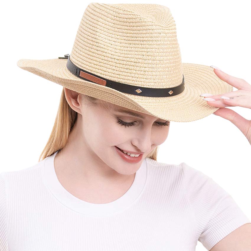 Beige Faux Leather Band Straw Panama Sun Hat, Complete your look with this fun Panama hat. This versatile hat can be dressed up or down & is perfect for the beach, outdoor games, outings, tours, parties, etc. Awesome summer & spring gift accessory! Perfect gift for Birthdays, Valentine's Day, etc. to your friends, and family