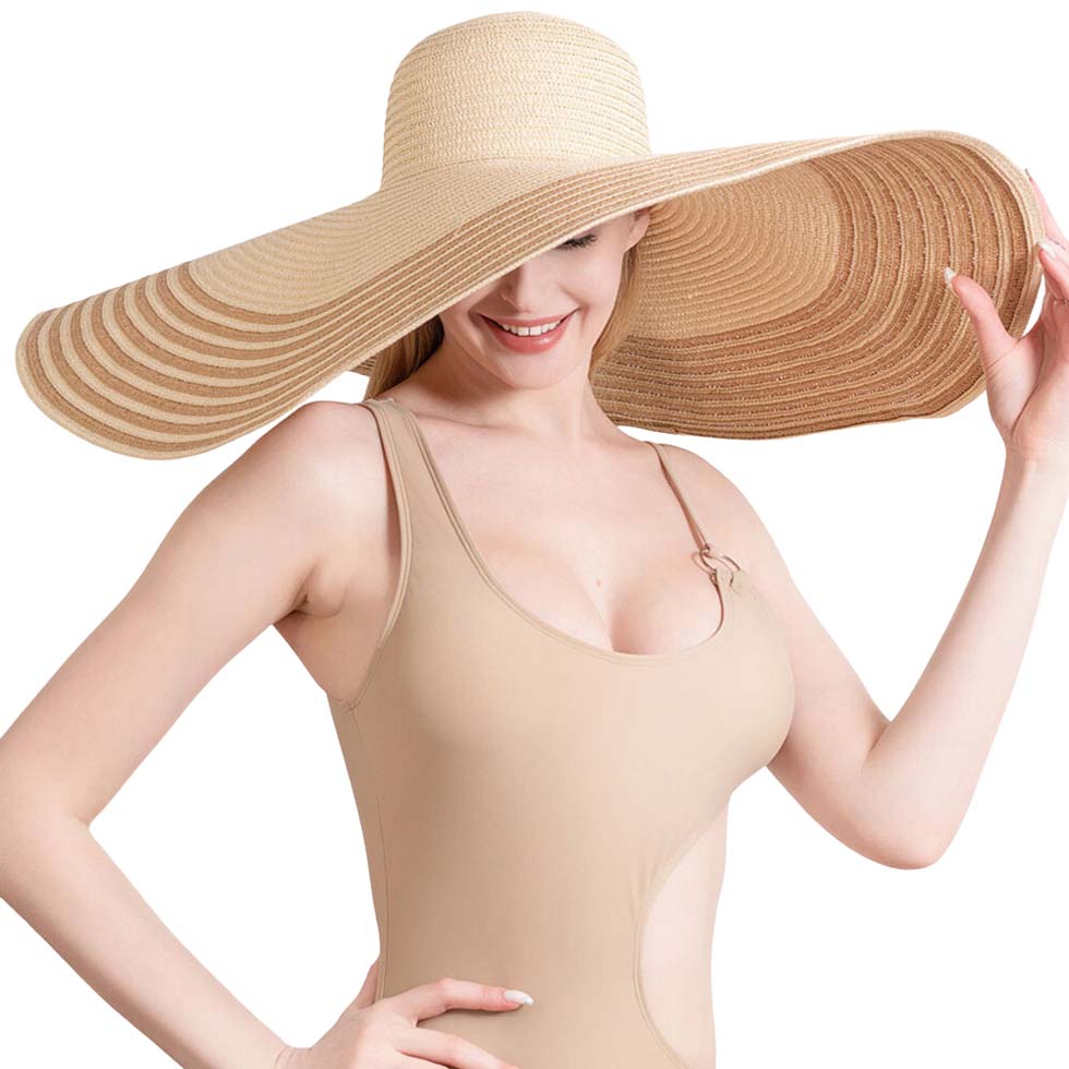 Beige Striped Floppy Straw Sun Hat, adds a great accent to your wardrobe that will make you stand out & comfortable. Perfect for a bad hair day, outings, beach, summer & spring parties, or casual everyday wear. Perfect gift for a birthday, holiday, Christmas, anniversary, valentine's day, tour, or an outdoor occasion.