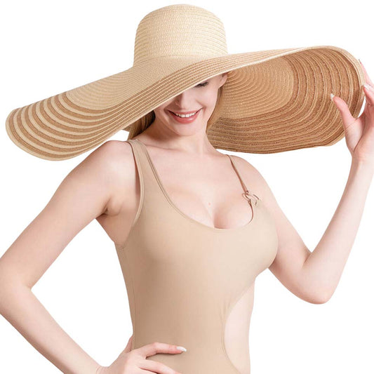 Beige Striped Floppy Straw Sun Hat, adds a great accent to your wardrobe that will make you stand out & comfortable. Perfect for a bad hair day, outings, beach, summer & spring parties, or casual everyday wear. Perfect gift for a birthday, holiday, Christmas, anniversary, valentine's day, tour, or an outdoor occasion.