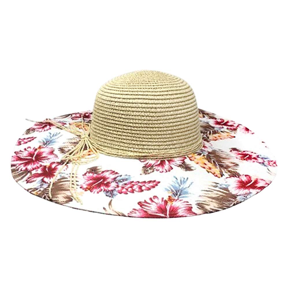 Beige White Flower Leaf Patterned Straw Sun Hat, fashionable design and vibrant color will make you more attractive. It's a great accessory for any outfit. whether you’re basking under the summer sun at the beach, lounging by the pool, or kicking back with friends at the lake, these sun hats can keep you cool and comfortable even when the sun is high in the sky.