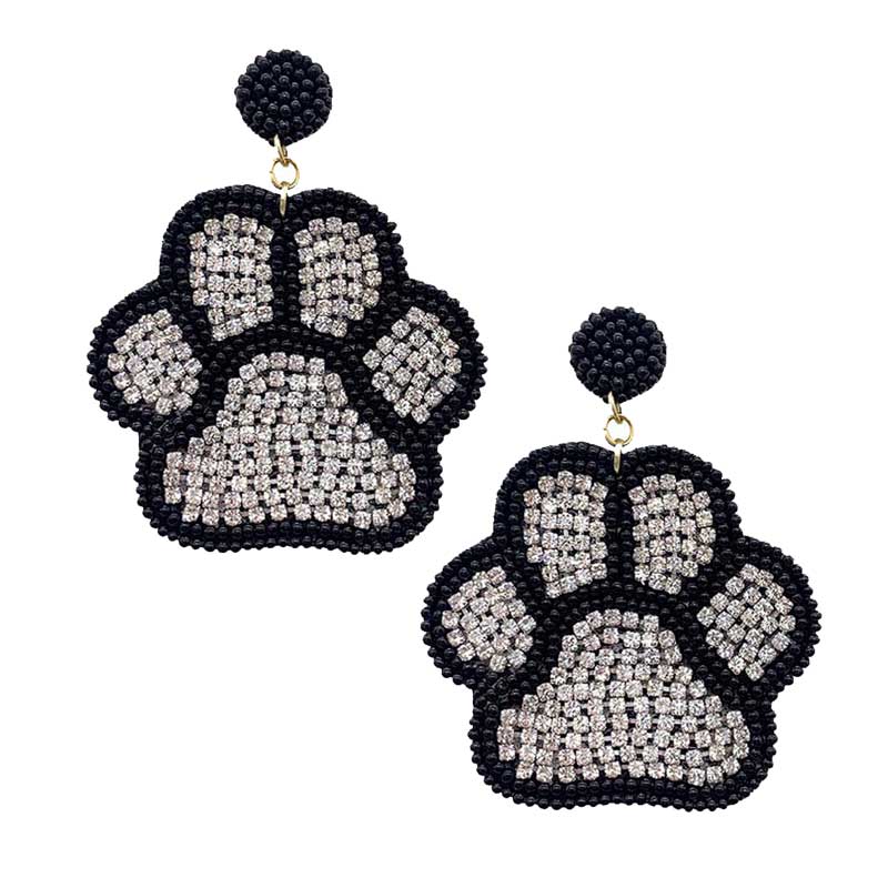 Black Felt Back Seed Beaded Trimmed Bling Paw Dangle Earrings, Seed Beaded Trimmed Bling Paw Dangle earrings fun handcrafted jewelry that fits your lifestyle, adding a pop of pretty color. Enhance your attire with these vibrant artisanal earrings to show off your fun trendsetting style. Great gift idea for Wife, Mom, or your Loving One.